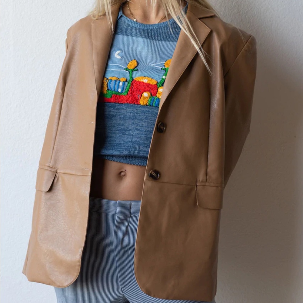Shop Resurrection: She's The Girl Vegan Leather Blazer In Tan